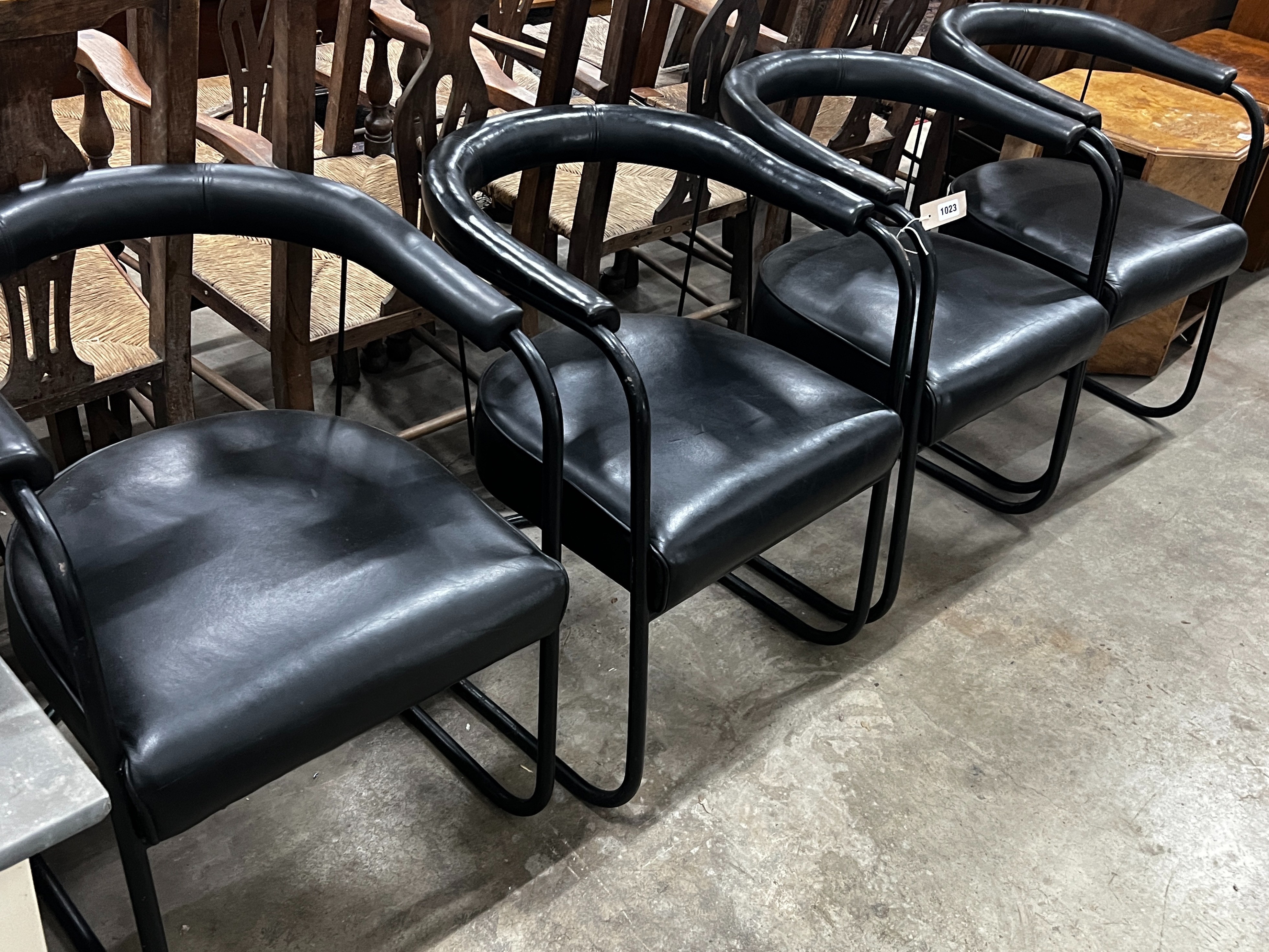 Four cantilever tub chairs by Oliver Percy Bernard, width 54cm, depth 60cm, height 76cm